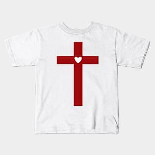 John 3:16 - Gods Love at The Cross - White Heart on Red Cross Kids T-Shirt